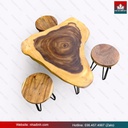 Bộ Bàn Trà 3 Ghế Gỗ Me Tây Nguyên Khối Dài 91 Rộng 67 Cao 45 (cm) 2