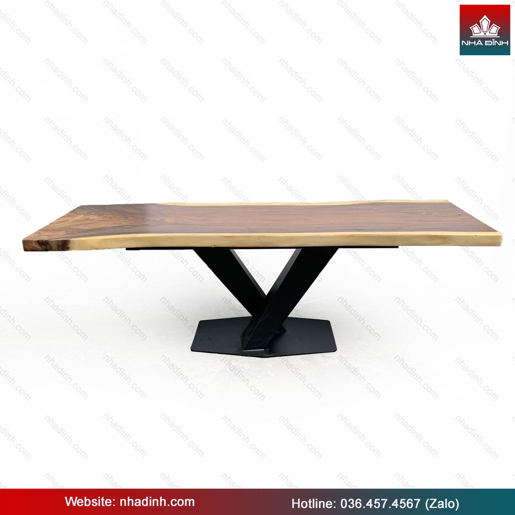 Bàn Ăn Gỗ Me Tây Nguyên Khối Dài 250 Rộng 93-88-92 Dày 6,7 Cao 75 (cm) 1