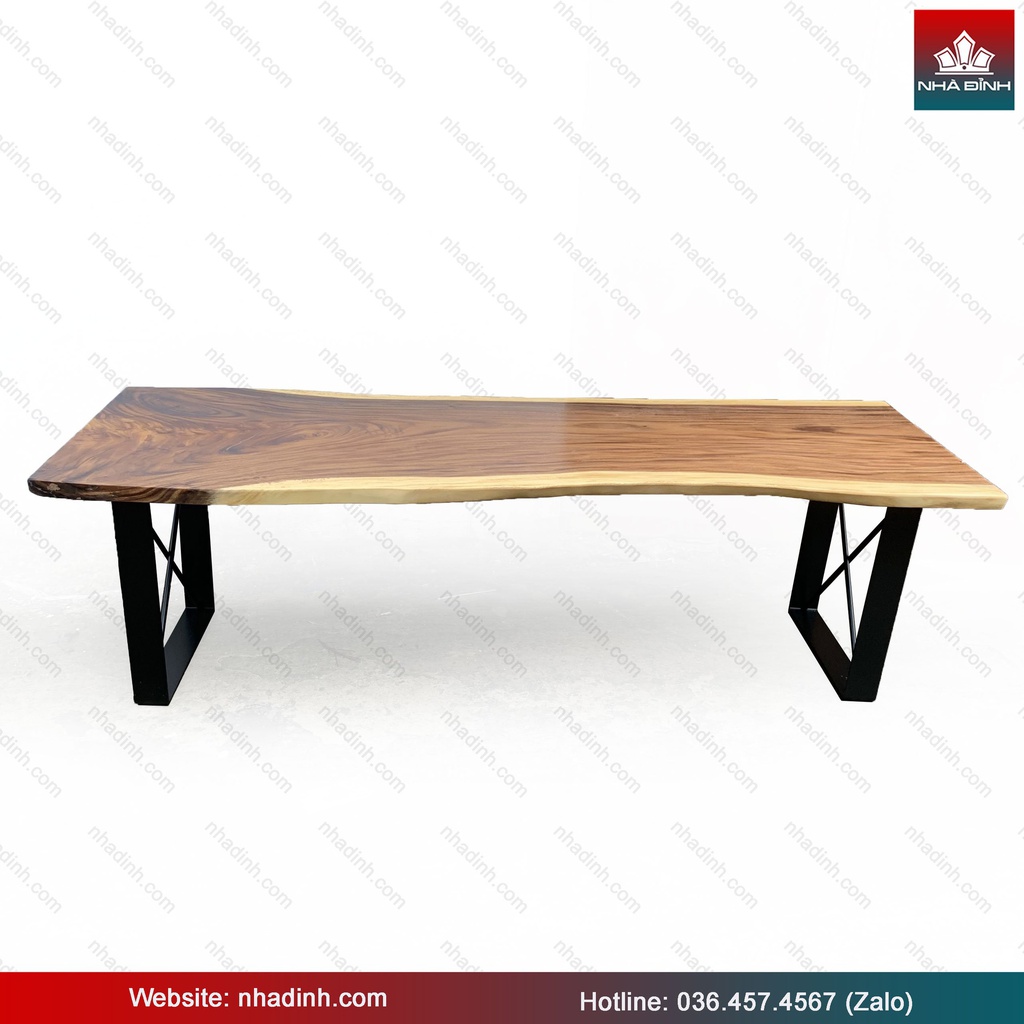 Bàn Ăn Gỗ Me Tây Nguyên Khối Dài 255 Rộng 89-83-90 Dày 5 Cao 75 (cm) 1
