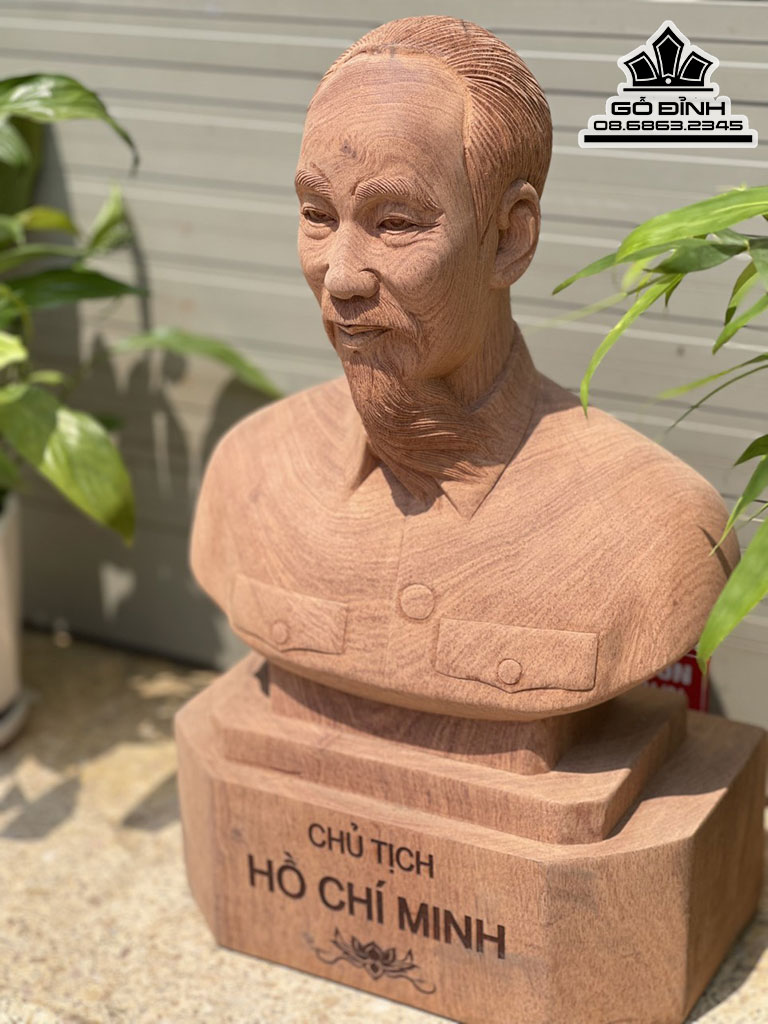 Tượng Chân Dung Bác Hồ Gỗ Hương Cao 40 Ngang 23.5 Sâu 12.5 (cm) 0