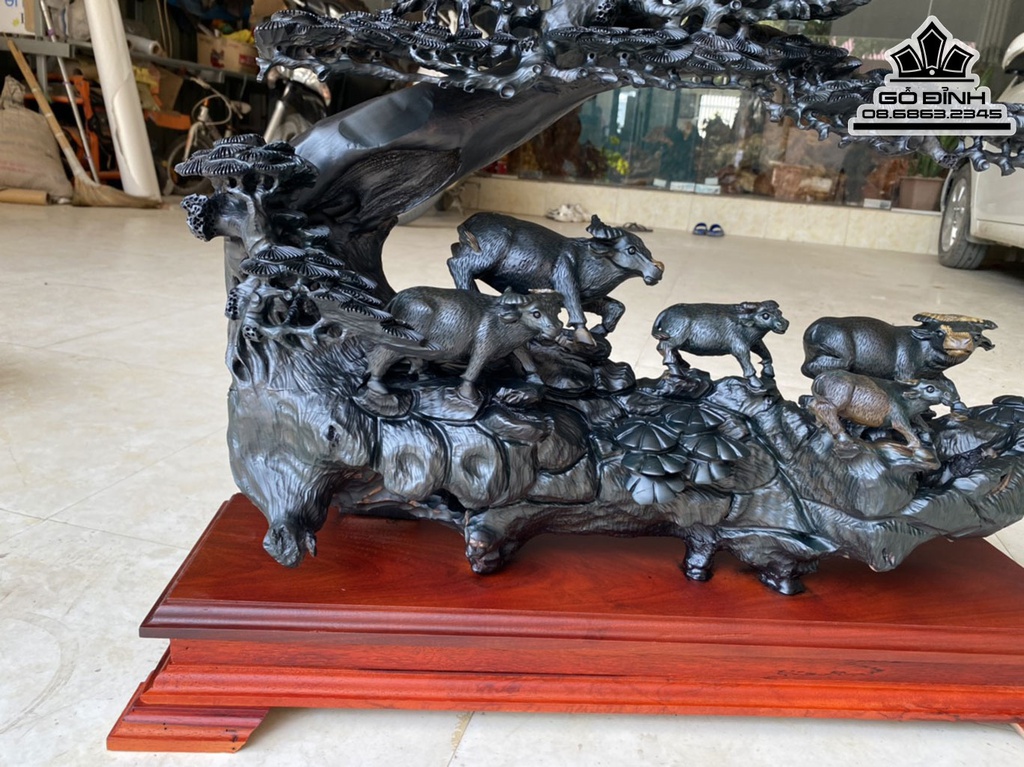 Tượng Đàn Trâu Xuống Núi Gỗ Mun Sừng Khánh Hòa Cao 50 Ngang 66 Sâu Cả Kỷ Cao 60 (cm) 1