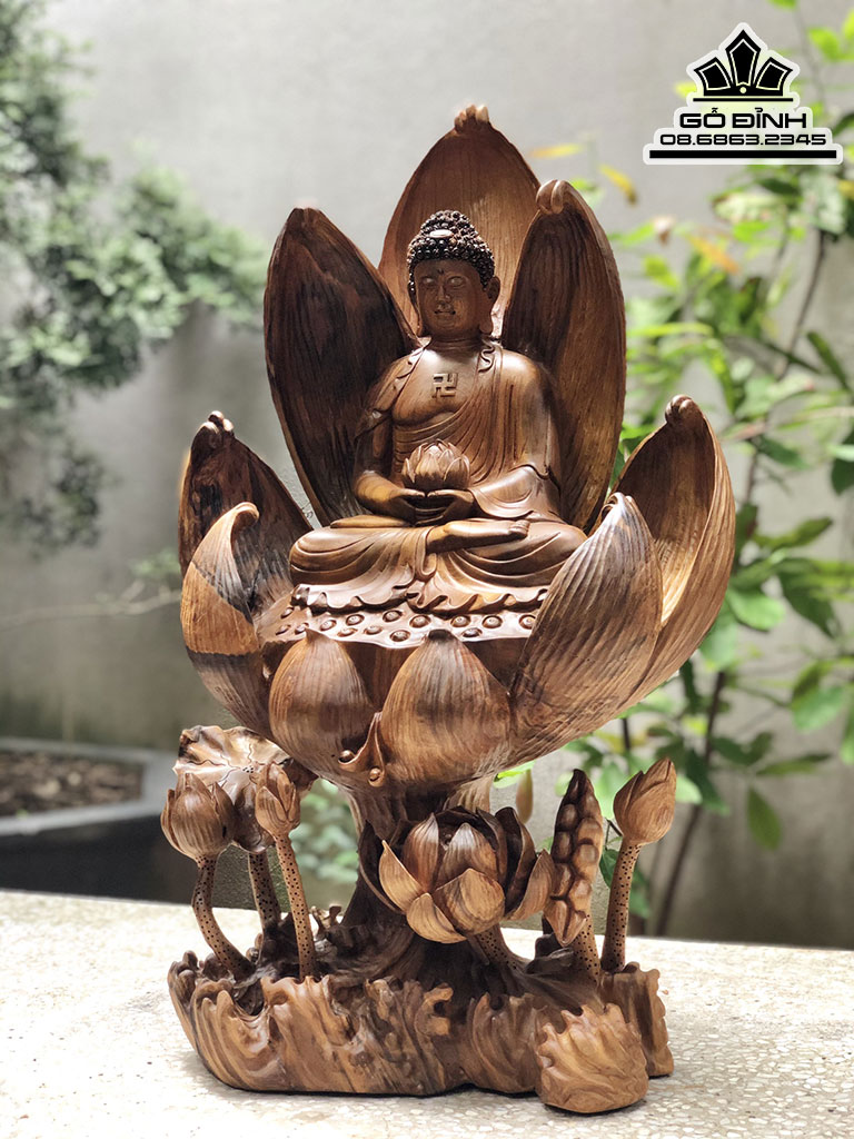 Tượng Phật Adida Gỗ Bách Xanh Cao 66 Ngang 40 Sâu 26 (cm) 1
