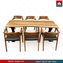 Bàn Ăn 6 Ghế Gỗ Me Tây Nguyên Khối Dài 185 Rộng 70-66-80 Cao 75 (cm)