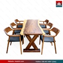 Bàn Ăn 6 Ghế Gỗ Me Tây Nguyên Khối Dài 185 Rộng 70-66-80 Cao 75 (cm)