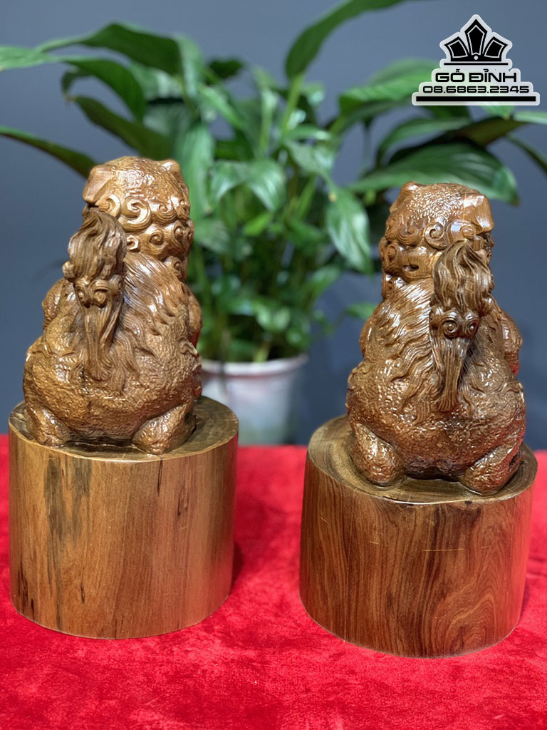 Tượng Song Nghê Gỗ Bách Xanh Cao 22 Ngang 12 Sâu 12 (cm) 2