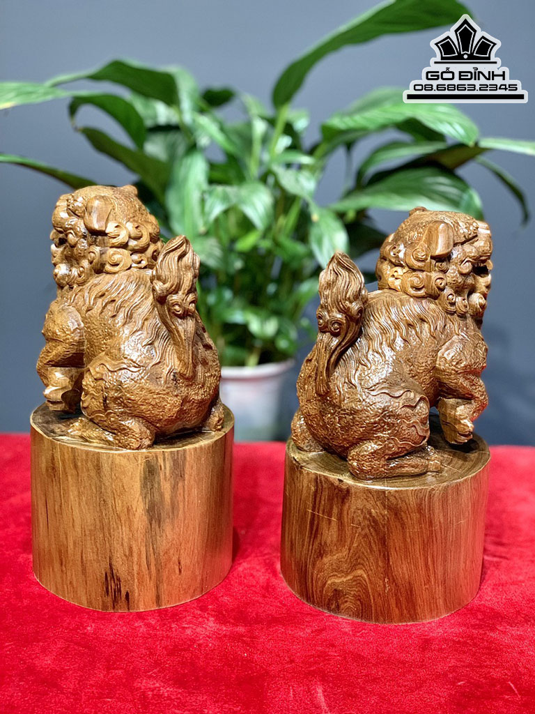 Tượng Song Nghê Gỗ Bách Xanh Cao 22 Ngang 12 Sâu 12 (cm) 3