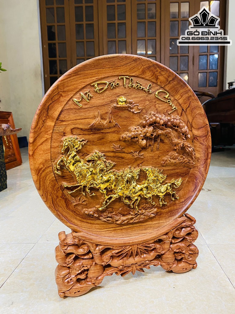Đĩa Mã Đáo Thành Công Gỗ Hương Nhập Cao 49 Đường Kính 40 Dày 3 (cm) 2