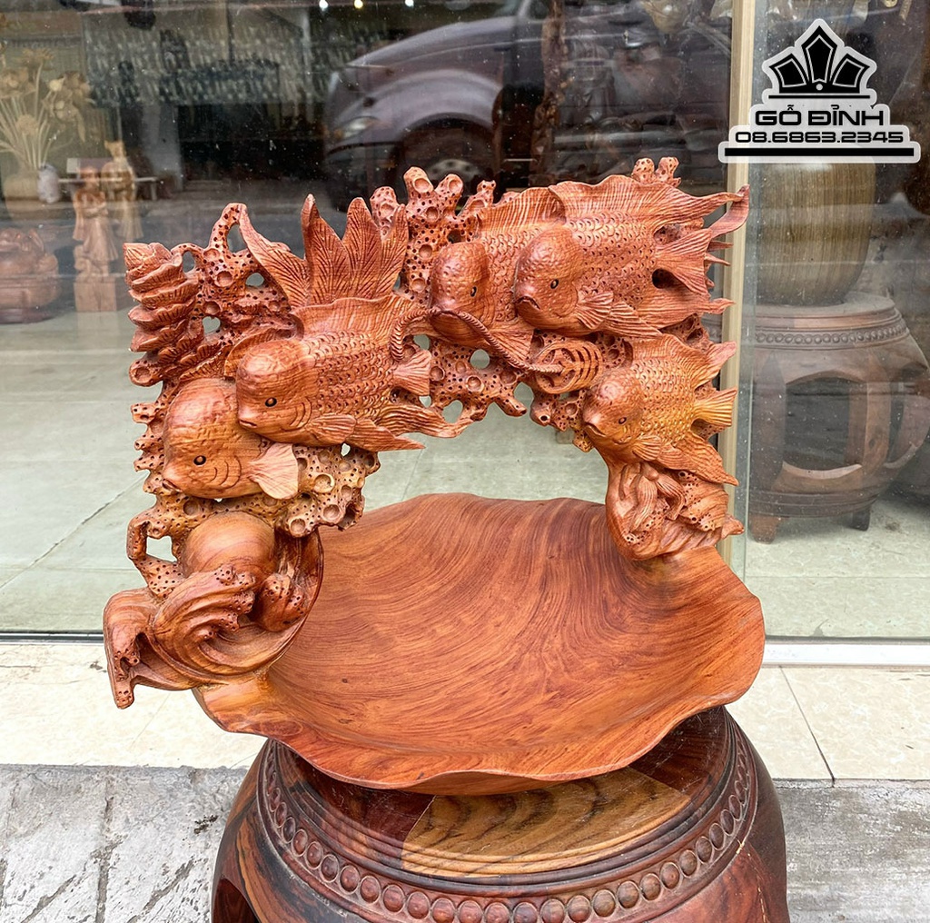 Giỏ Cá La Hán Trái Cây Gỗ Hương Đá Cao 35 Ngang 44 Sâu 36 (cm) 3