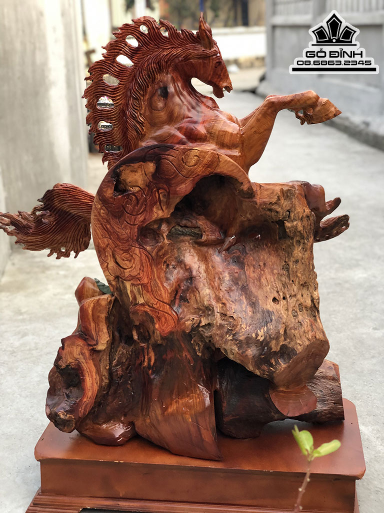 Tượng Ngựa Phong Thủy (Nhất Mã) Gỗ Hương Việt Cao 110 Ngang 86 Sâu 35 (cm)