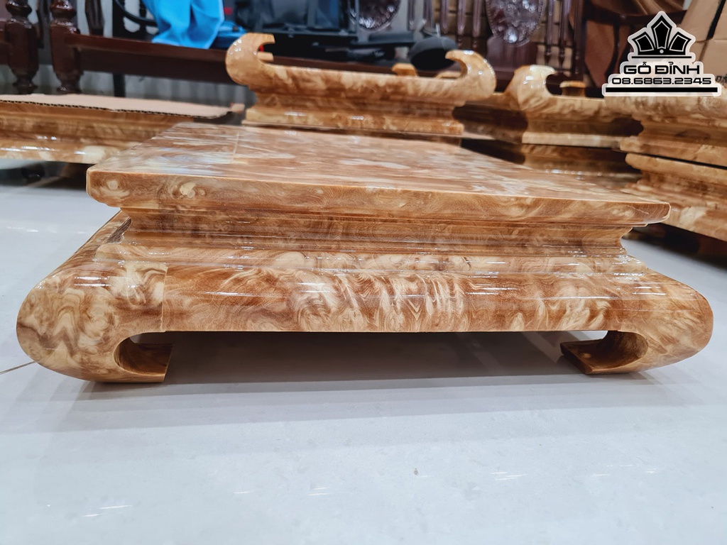 Bàn Trà Gỗ Nu Nghiến Cao 12 Ngang 46 Sâu 37 Mặt 40-32 (cm)