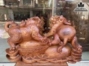 Tượng Song Nghê Gỗ Cẩm Nguyên Khối Cao 37 Ngang 58 Sâu 27 (cm)