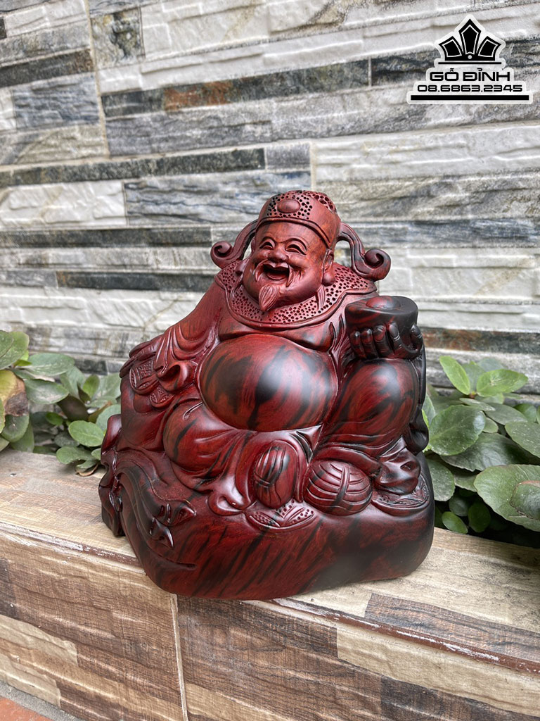 Tượng Thần Tài Gỗ Trắc Cao 19 Ngang  21 Sâu 10(cm)