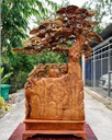 Tượng Phúc Lộc Thọ Gỗ Nu Hương Cao 102 Ngang 85 Sâu 24 Cả Kỷ 117 (cm)