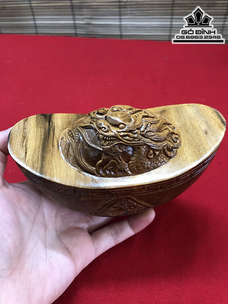Bát Vàng Đục Rồng Gỗ Bách Xanh Cao 7 Dài 13 Sâu 7 (cm)