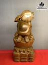 Tượng Phật Di Lặc Như Ý Gỗ Bách Xanh Cao 30 Ngang 14 Sâu 14 (cm)