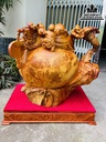 Tượng Phật Di Lặc Ngồi Bao Tiền Gỗ Nu Hương Nguyên Khối Cao 52 Ngang 60 Sâu 46 Cả Kỷ 62 (cm)