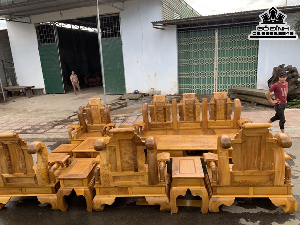 Bộ Bàn Ghế Phòng Khách Tần Thủy Hoàng Gỗ Dổi Chun 12 Món Cột 14