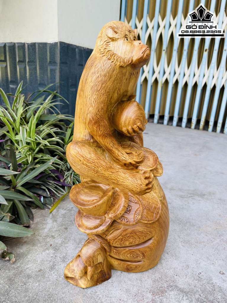 Tượng Khỉ Gỗ Hương Cao 45 Ngang 24 Sâu 19 (cm)