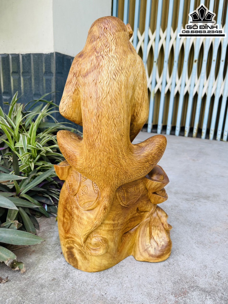 Tượng Khỉ Gỗ Hương Cao 45 Ngang 24 Sâu 19 (cm)