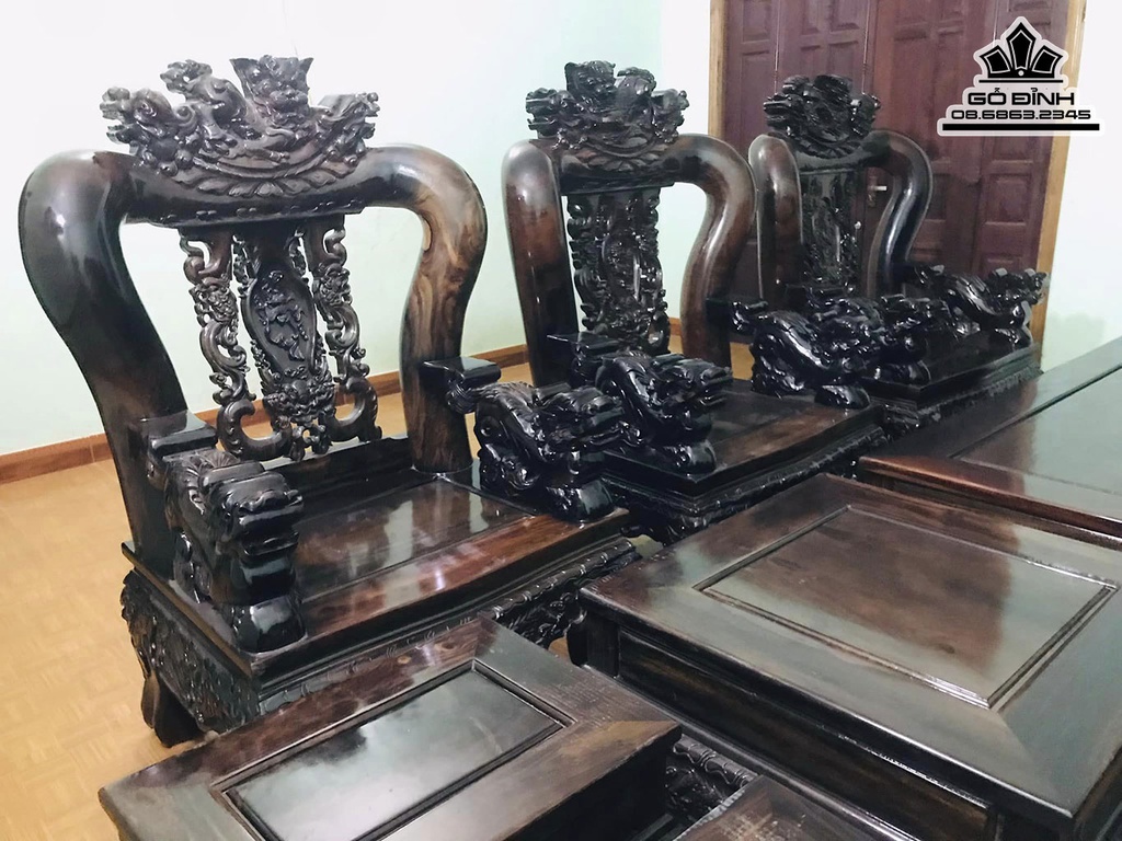 Bộ Salon Chạm Nghê Tay 16 Mười Một Món Gỗ Chiu Liu Bông