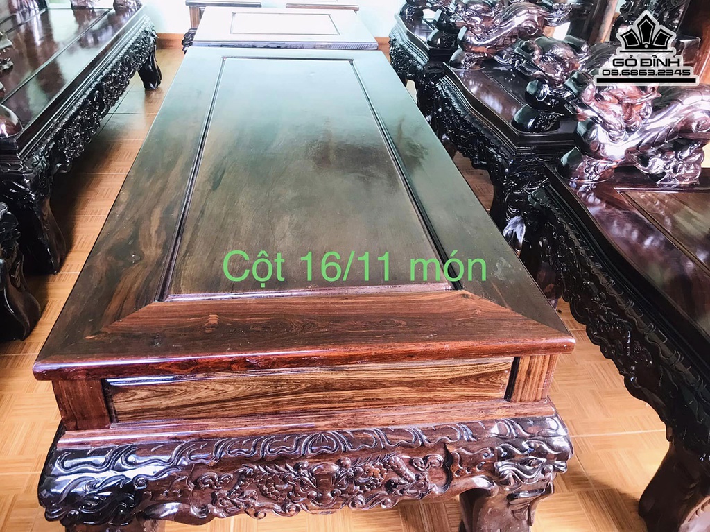 Bộ Salon Chạm Nghê Tay 16 Mười Một Món Gỗ Chiu Liu Bông