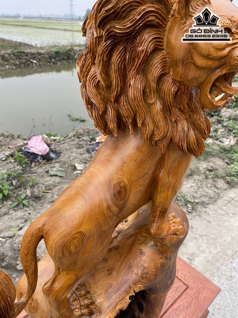 Tượng Sư Tử Gỗ Hương Cao 80 Ngang 40 Sâu 24 (cm)