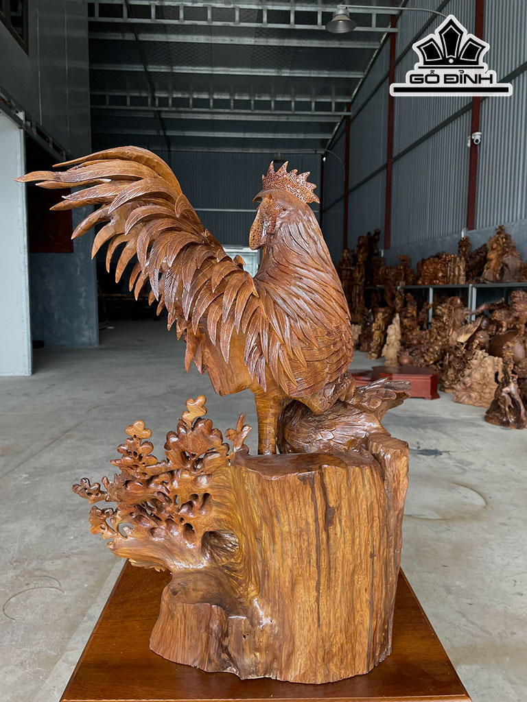 Tượng Gia Đình Gà Gỗ Bách Xanh Cao 75 Ngang 55 Sâu 35 (cm)