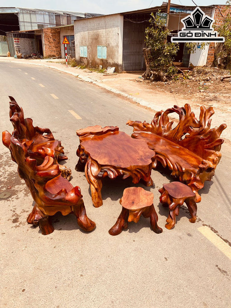Bộ Bàn 6 Món Gỗ Hương Dài 160 Ngang 110 Cao 68 (cm)