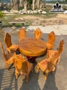 Bộ Bàn Ghế Ăn 8 Ghế Gỗ Gõ Đỏ (Cà te) Dày 17 Đường Kính 120 (cm)