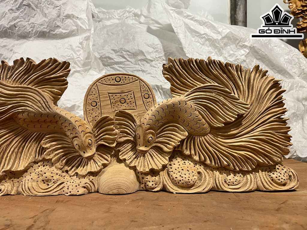 Tượng Cá Gỗ Ngọc Am Cao 60 Ngang 22 Sâu 9 (cm)