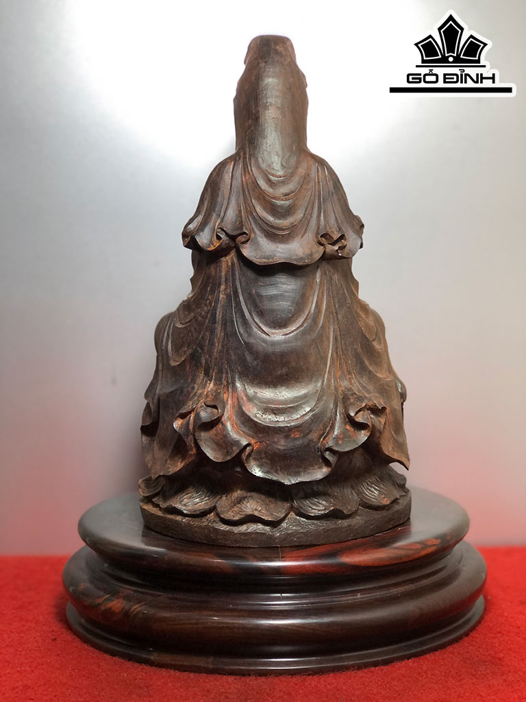 Tượng Phật Bà Quan Âm Gỗ Trắc Ngang 28 Cao 15 Sâu 13 (cm)