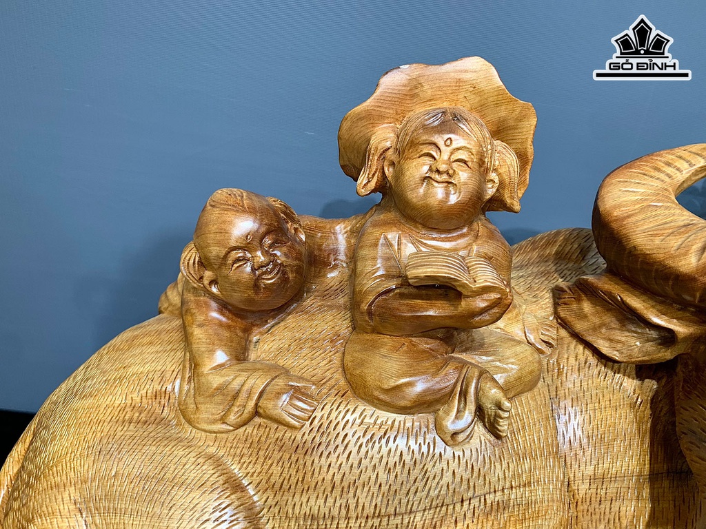 Tiểu Đồng Chăn Trâu Thổi Sáo Gỗ Ngọc Am Cao 42 Ngang 61 Sâu 41 (cm)
