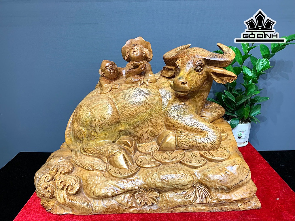 Tiểu Đồng Chăn Trâu Thổi Sáo Gỗ Ngọc Am Cao 42 Ngang 61 Sâu 41 (cm)