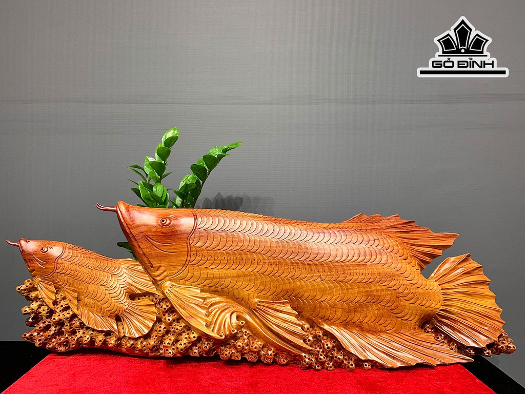 Tượng Cá Kim Long Gỗ Hương Cao 28 Ngang 91 Sâu 16 (cm)