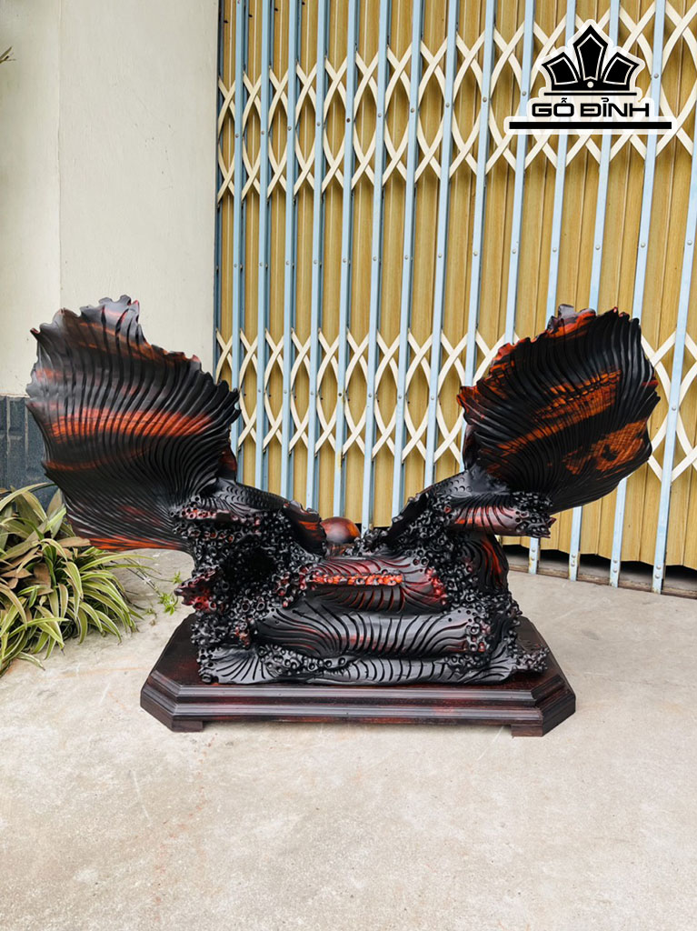 Tượng Cá Xiêm Gỗ Trắc Cao 68 Ngang 98 Sâu 35 (cm)
