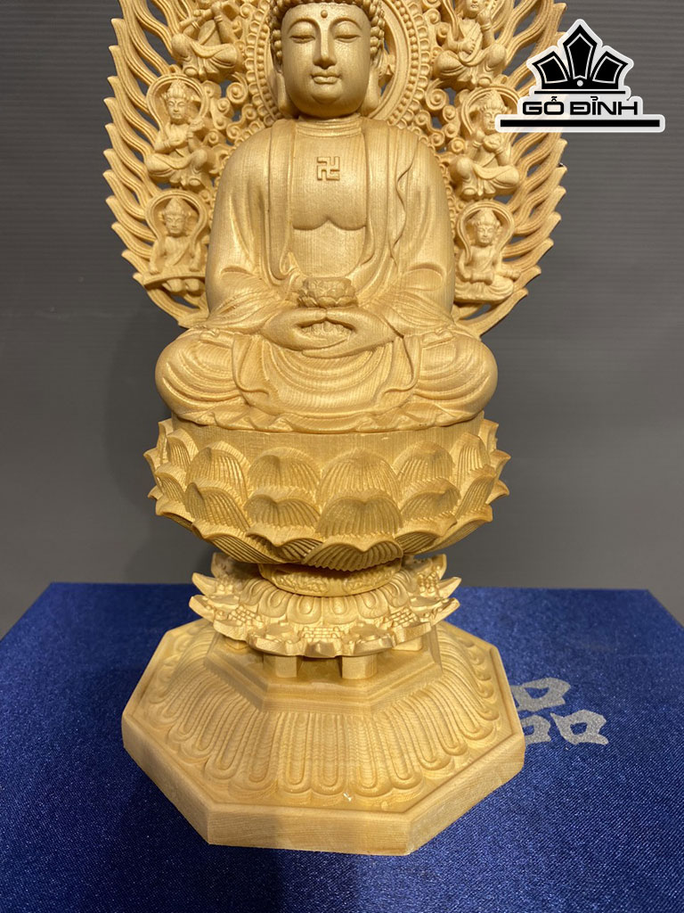 Tượng Phật Tổ Gỗ Hoàng Dương Cao 29 Ngang 14 Sâu 12 (cm)