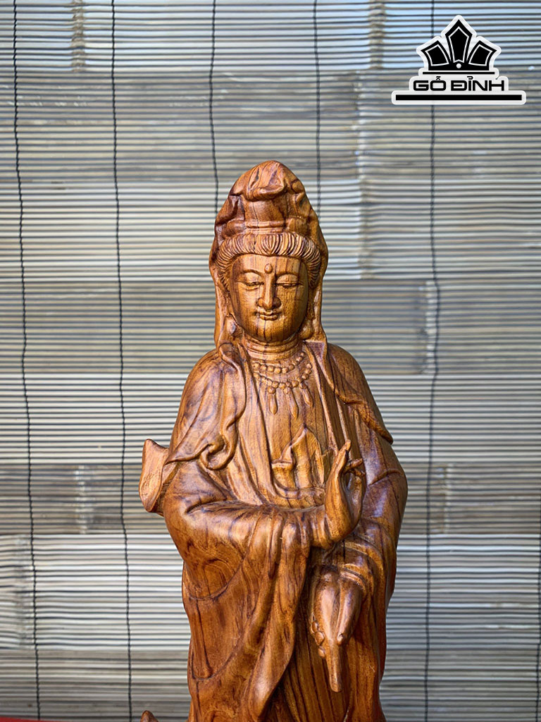 Tượng Phật Bà Quan Âm Gỗ Hương Cao 40 Ngang 10 Sâu 10 (cm)