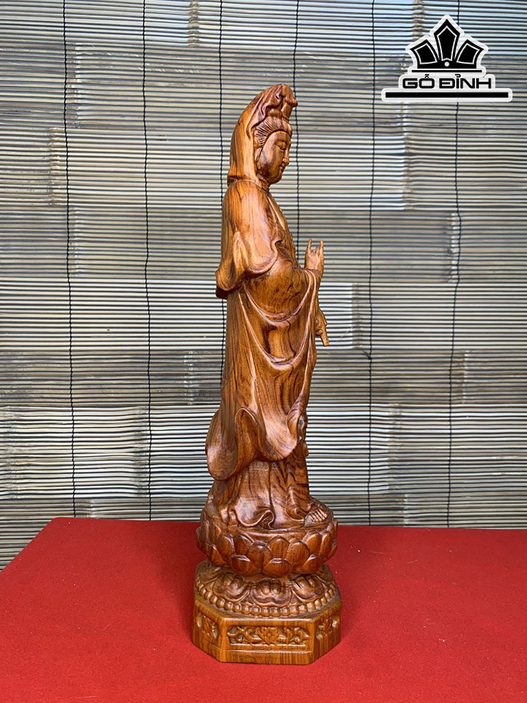 Tượng Phật Bà Quan Âm Gỗ Hương Cao 40 Ngang 10 Sâu 10 (cm)