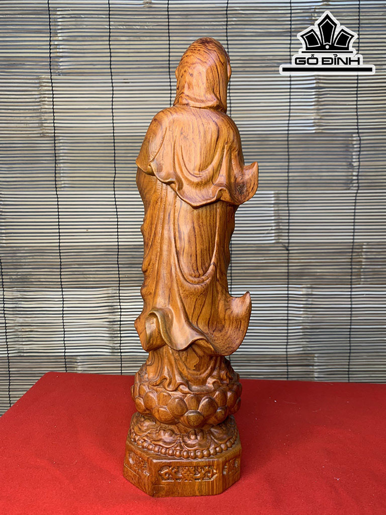 Tượng Phật Bà Quan Âm Gỗ Hương Cao 40 Ngang 10 Sâu 10 (cm)