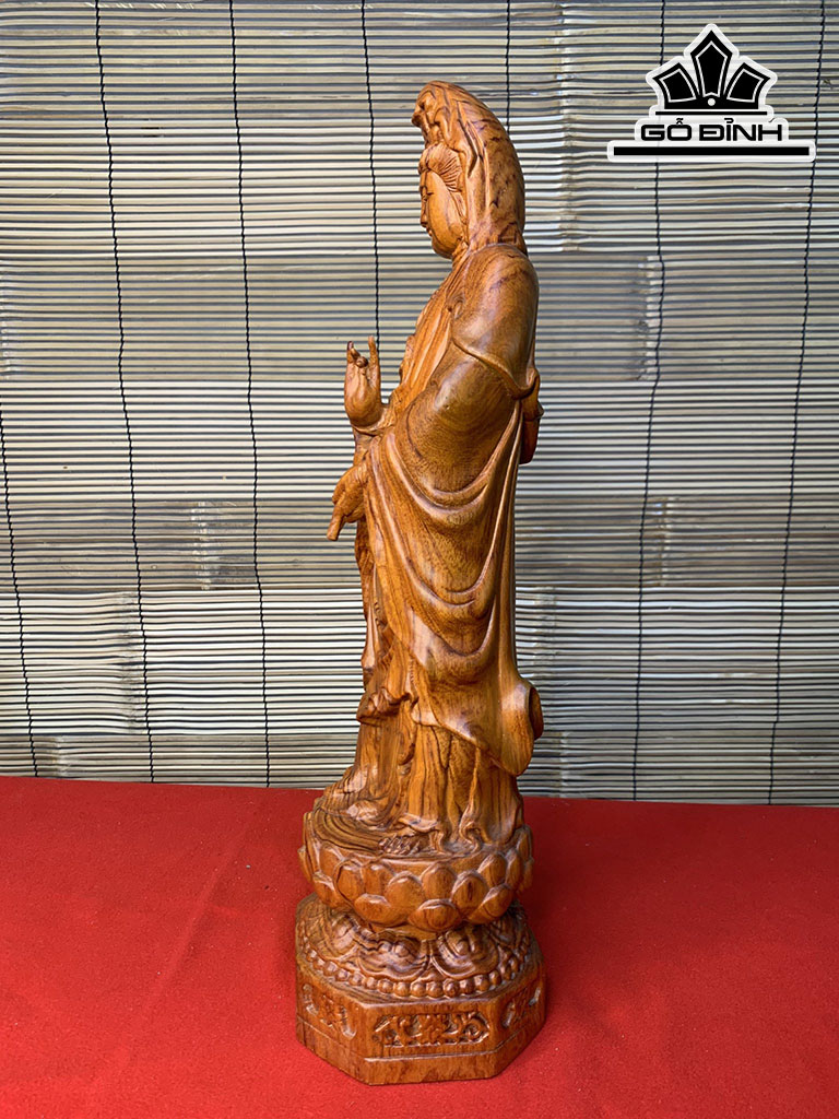 Tượng Phật Bà Quan Âm Gỗ Hương Cao 40 Ngang 10 Sâu 10 (cm)