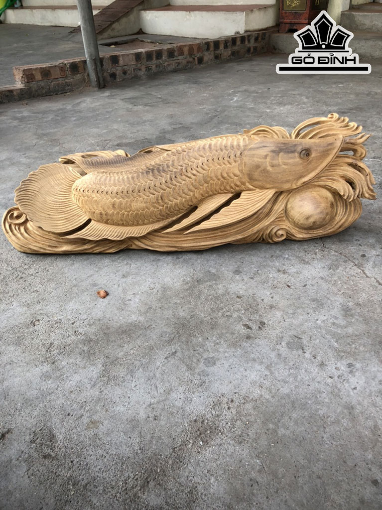 Tượng Con Cá Gỗ Bách Xanh Cao 20 Ngang 63 Sâu 15 (cm)