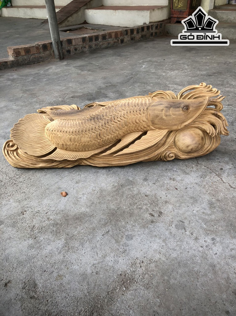 Tượng Con Cá Gỗ Bách Xanh Cao 20 Ngang 63 Sâu 15 (cm)