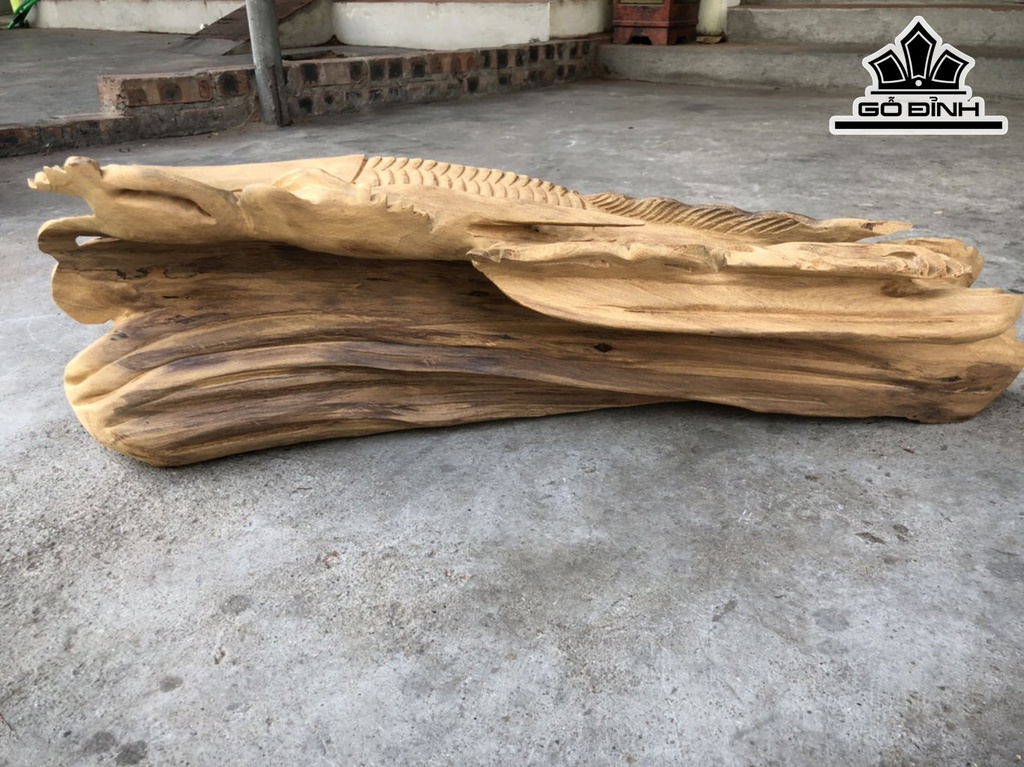 Tượng Con Cá Gỗ Bách Xanh Cao 20 Ngang 63 Sâu 15 (cm)