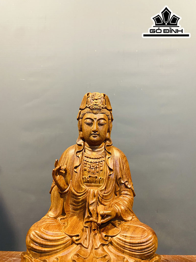 Tượng Phật Bà Quan Âm Gỗ Hương Cao 28,5 Đường Kính 17 (cm)
