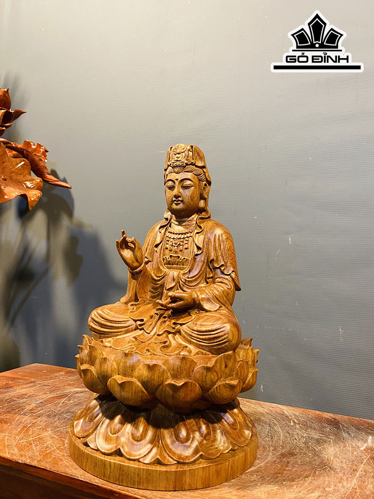 Tượng Phật Bà Quan Âm Gỗ Hương Cao 28,5 Đường Kính 17 (cm)