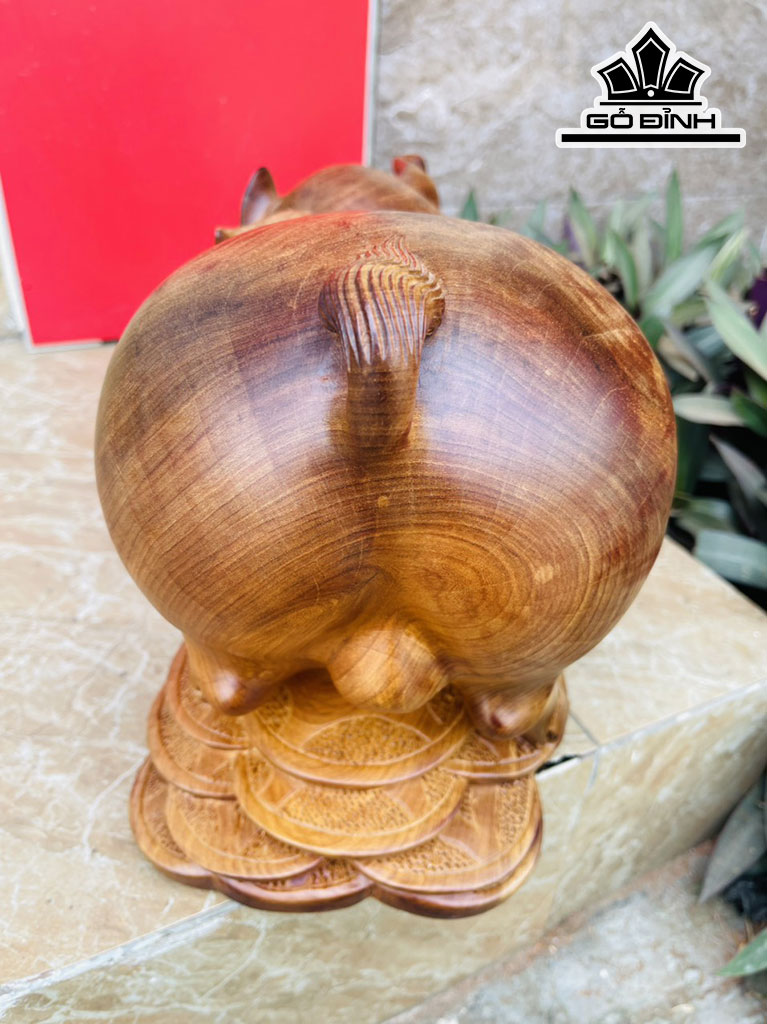 Tượng Heo Phong Thủy Gỗ Hương Cao 25 Ngang 35 Sâu 18 (cm)