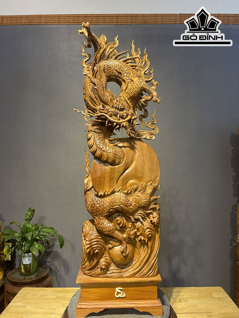Tượng Nhất Long Gỗ Ngọc Am Cao 110 Ngang 35 Sâu 18 (cm)