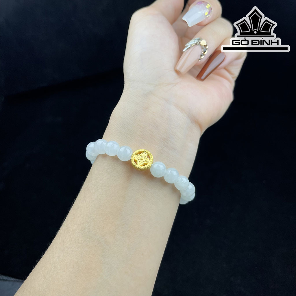 Vòng Tay Bạch Ngọc Đá Cẩm Thạch (Jadeite) Đường Kính Hạt 8 (mm)