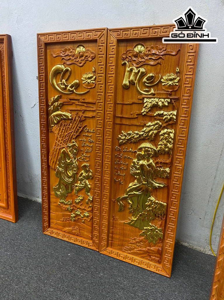 Tranh Chữ Cha Mẹ Gỗ Hương Cao 107 Ngang 37 Khung 4 Ván 3 (cm)