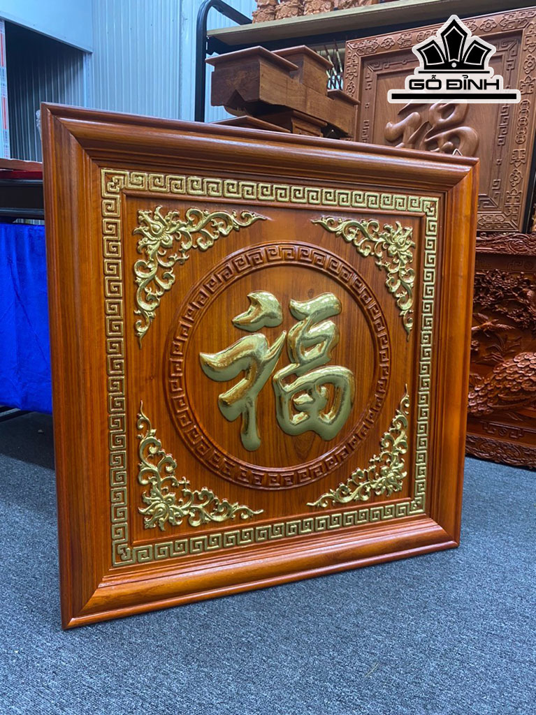 Tranh Chữ Phúc Gỗ Hương Cao 81 Ngang 81 Khuôn 4 Ván 3 (cm)